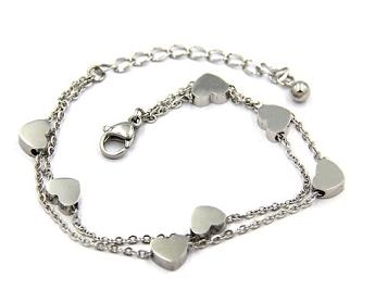 Double Chain Hearts Bracelet In Stainless Steel