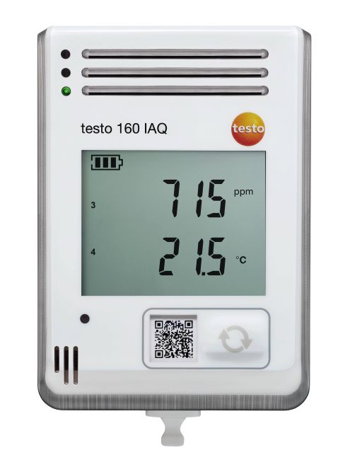 testo 160 IAQ - WiFi data logger with display and integrated sensors for temperature, humidity, CO2 and atmospheric pressure