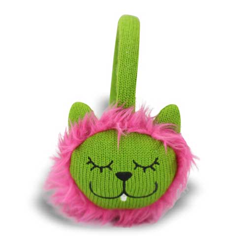 Green Lion Knitted Ear Warmers for Children Baby Ear Protection Cartoon Stuffed Toys Ear Muffs
