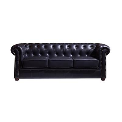 Black Genuine Leather 3 Seater Chesterfield Sofa