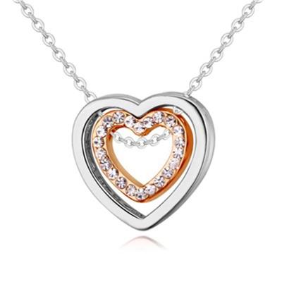 Crystal Double Heart Hollow-out Pendant Necklace