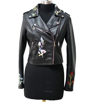 Embroidered Faux Leather Jacket