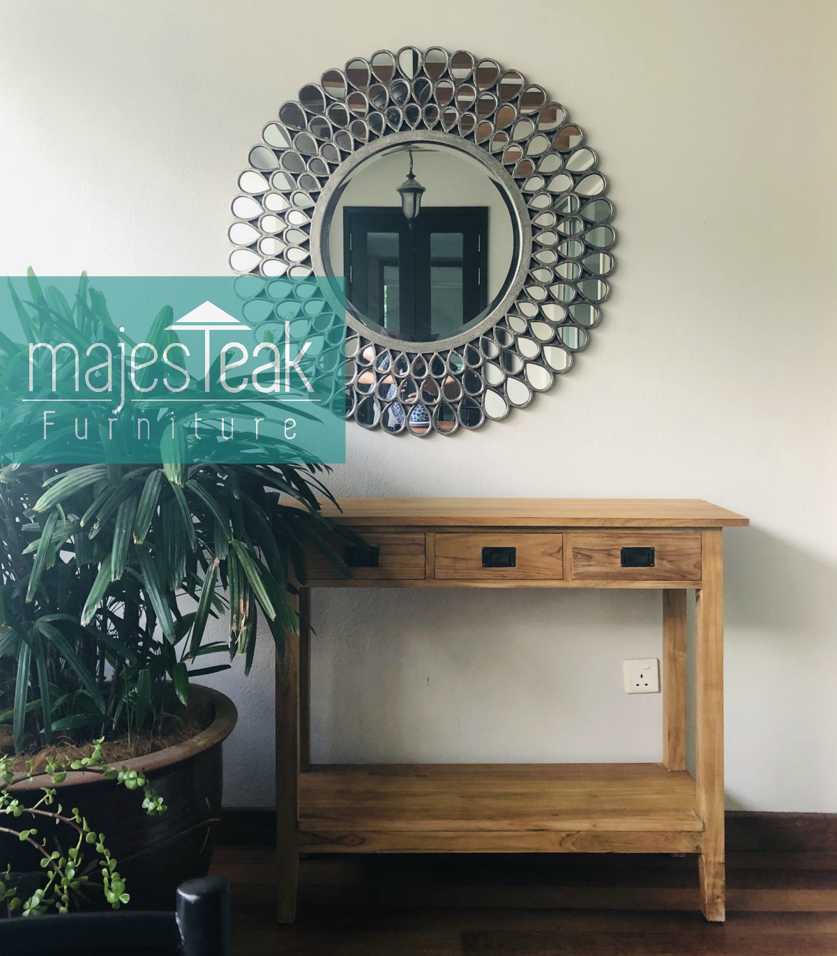 Teak Console Table 3 Drawer