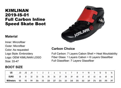 high quality KIMLINAN 2019-IS-01  Full Carbon Inline Speed Skate Boot