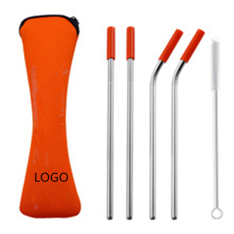 Stainless Steel Drinking Straw with Cleaner in Neoprene Bag  OEM Stainless Steel Drinking Straw