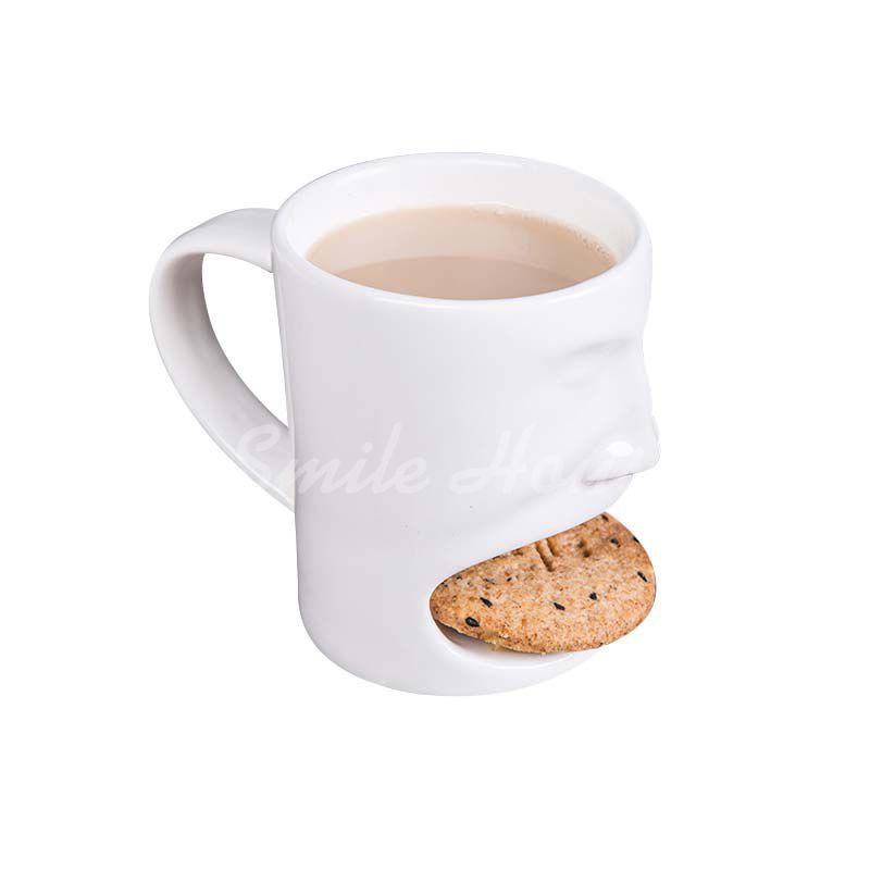 White Ceramic biscuit and milk mug with the handle
