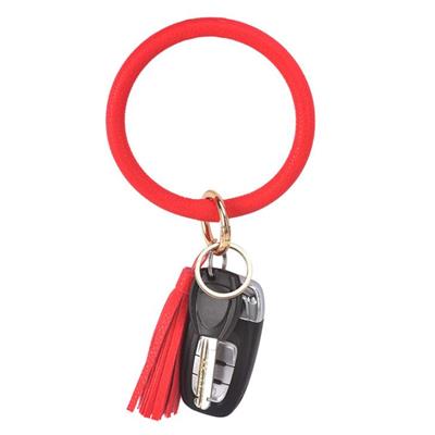 Red Leather Tassel Bracelet Wristlet Keychain