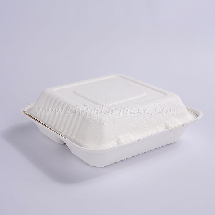 9 inch biodegradable 3 compartment sugarcane bagass clamshell food containers renewable lunch box 