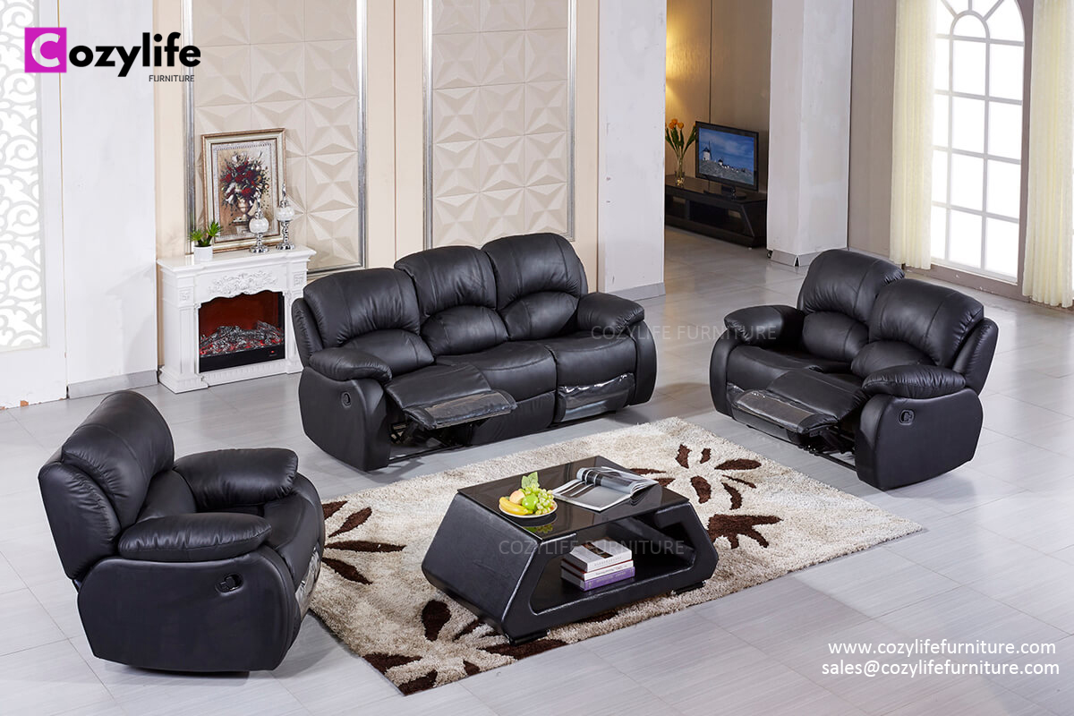 Черный кожаный диван с ручным или электрическим подъёмником