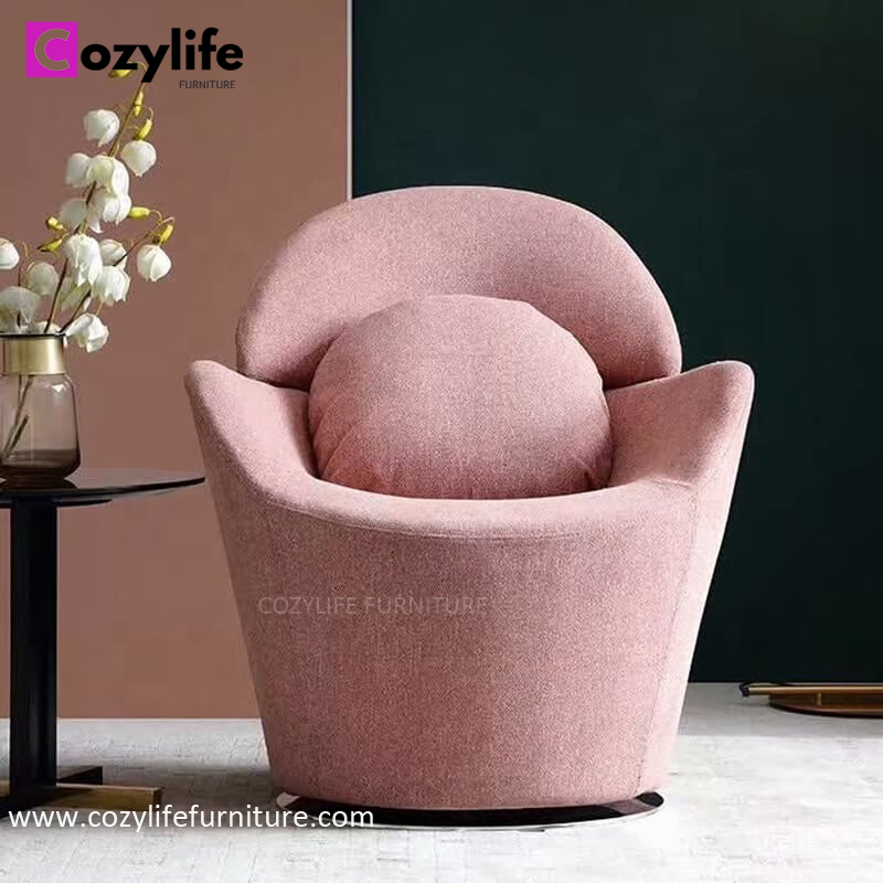 Modern velvet pink lounge chair with swivel function for living room and bedroom