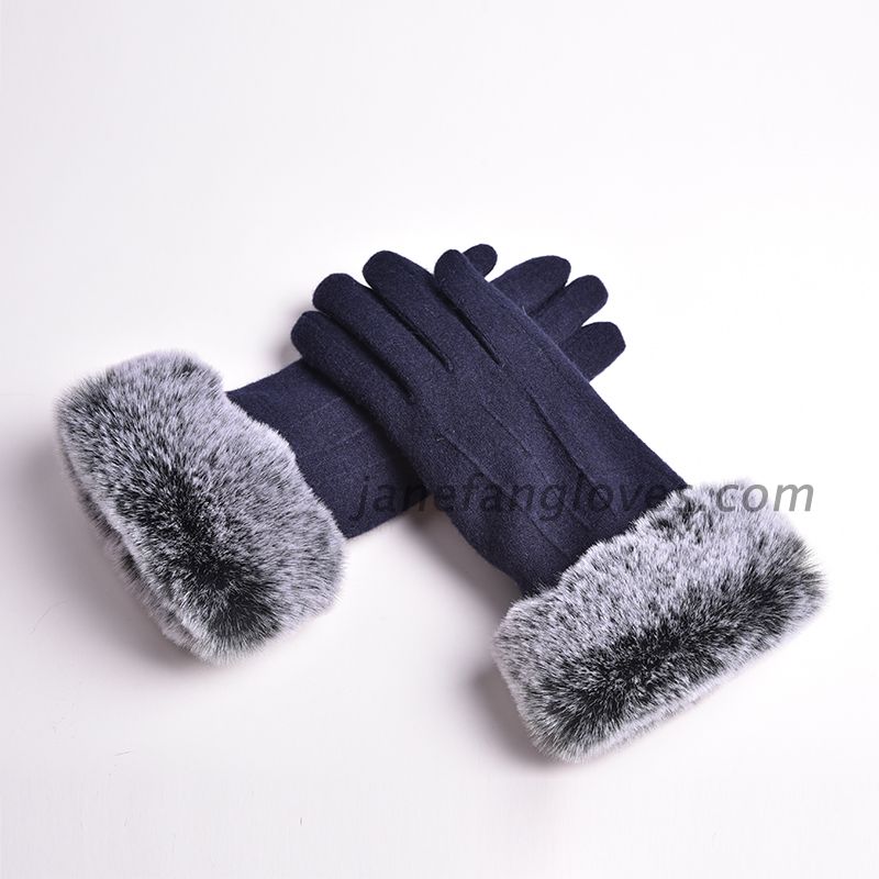 New Fashion China winter Ladies Woolen Winter Gloves with fur trim