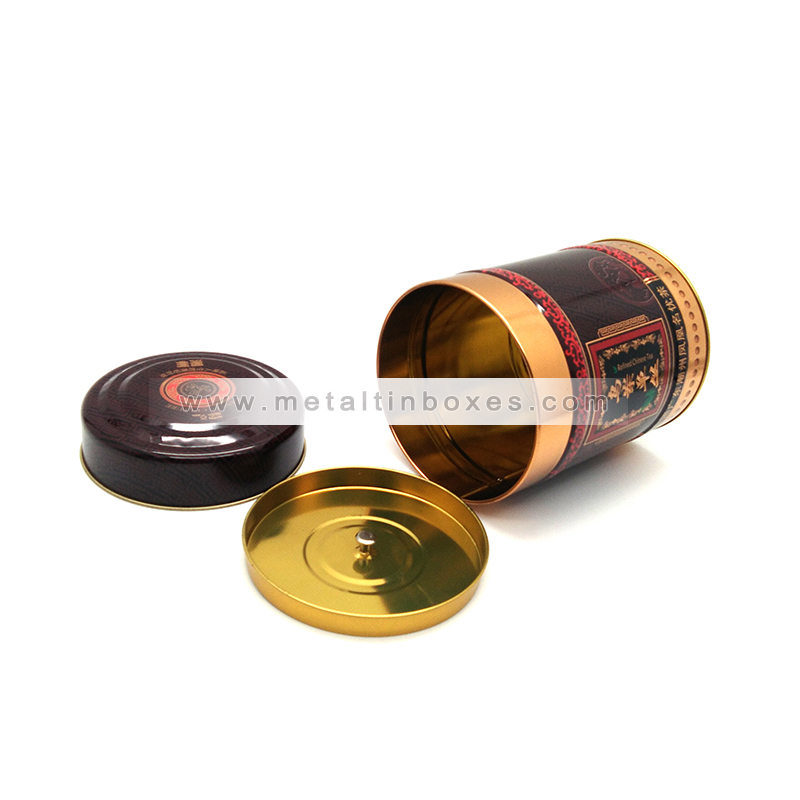 Custom printing round tea storage tin with airtight double lids 
