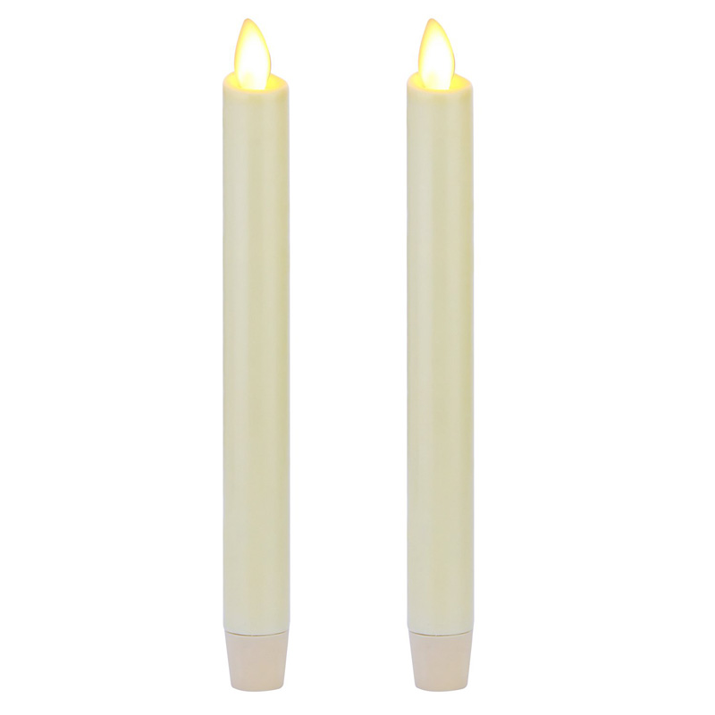 Ivory White Flickering Moving Flame Flameless Taper Candles Set of 2
