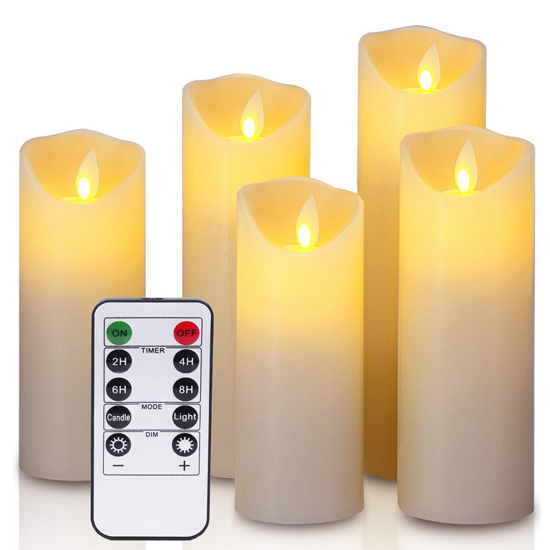 Ivory White Flickering LED Flameless Candles Set of 5 with Moving Flame