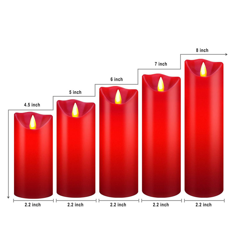 Red Real Wax LED Moving Wick Flameless Candles Set of 5