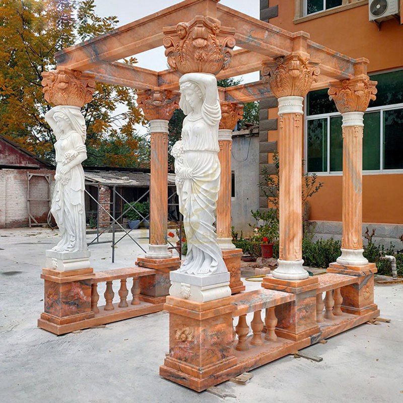 Natural Outdoor Marble Gazebo With Beautiful Women Column For Decorative