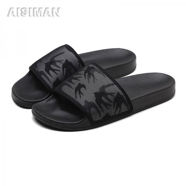 Custom Logo Black Color PU Slide Sandals For Men Shoes Slippers