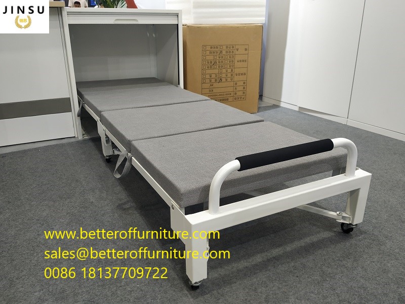 Tambour door Office workstation use Folding bed steel tube frame with Cushion Sponge Roll away wheels  