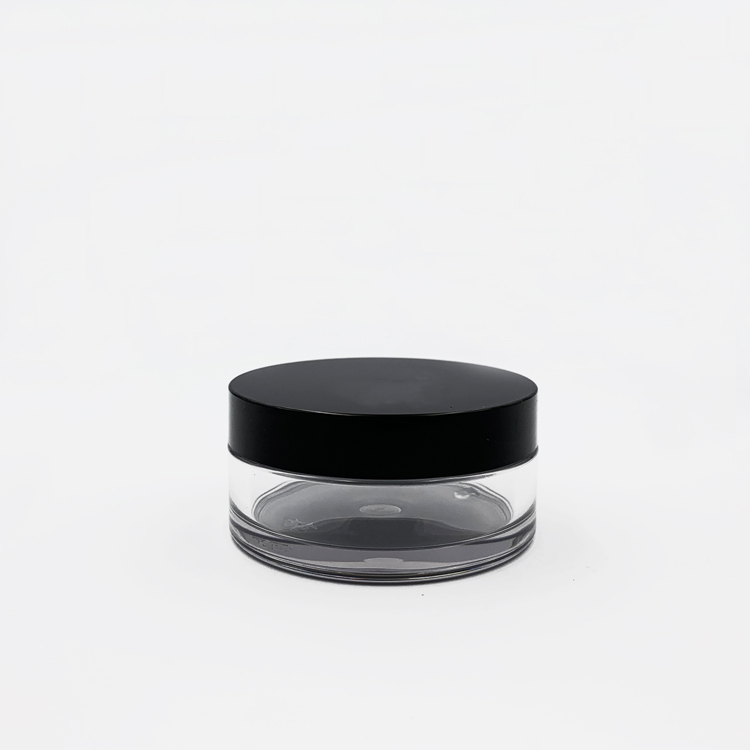 new style plastic cream jar with sifter transparent color clear body and black cap
