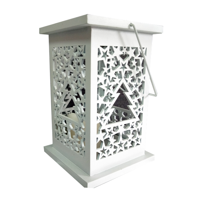 White Wooden Candle Holder Lantern With Stars