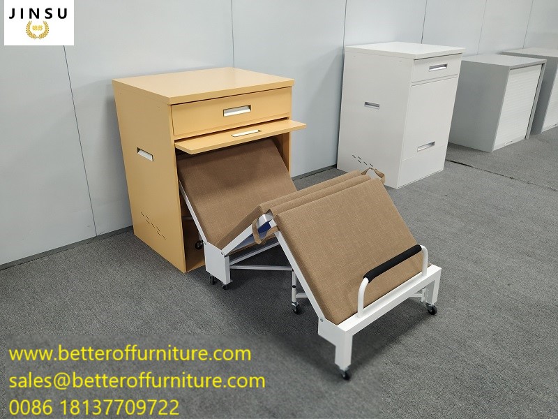 Yellow color   Office Home Hospital  Napping Use Single Bed Folding Bed with steel cabinet 