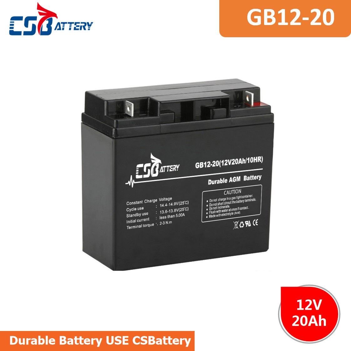 CSBattery 12V 20Ah High-Performance  Lead acid battery for Electric-power-Vehicles/backup-power-supply/Marine 							