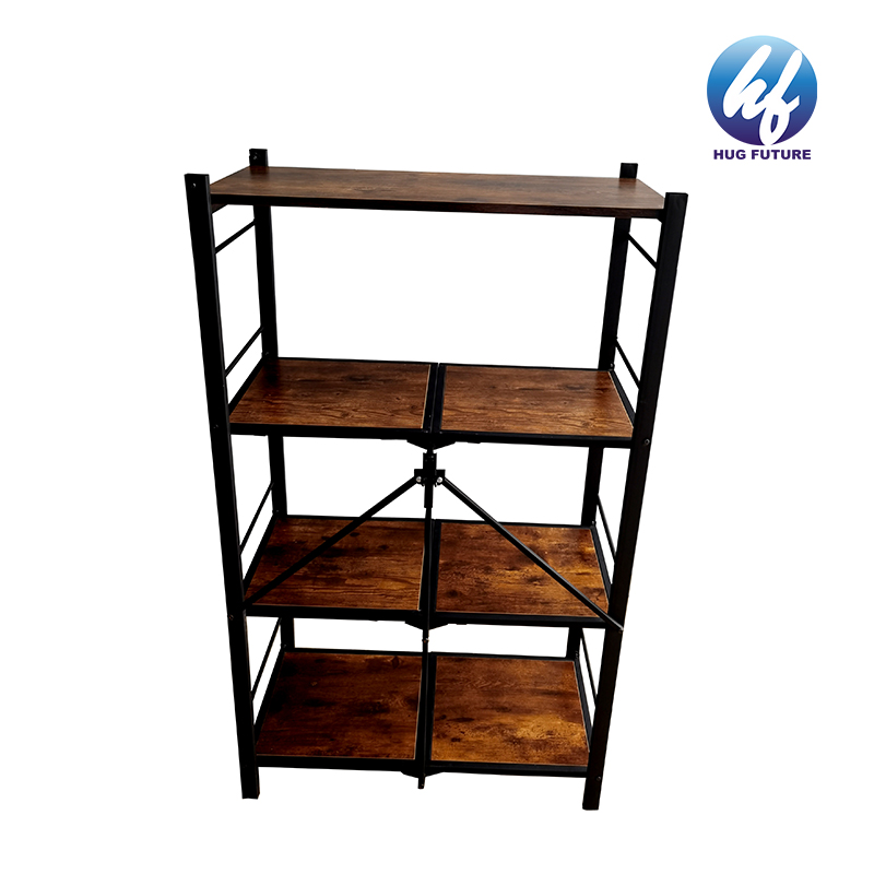 No-Assembly Folding-Bookshelf Storage Shelves 4 Tiers book shelves wooden bookshelf