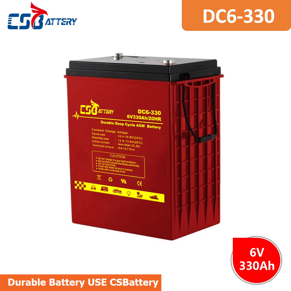 Csbattery 6V330ah Deep Cycle Solar Gel Battery for Industrial/VRLA/Forklift/Maintenance-Free/Lighting/Ali