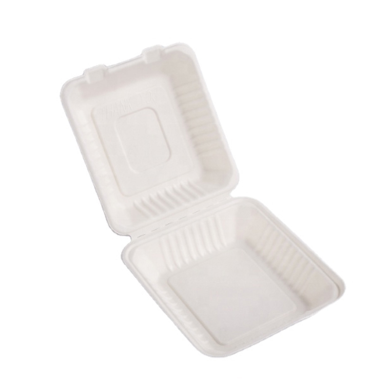 9Inch 3Comp Sugarcane Bagasse Biodegradable Fast Food Takeout Clamshell Lunch Box Food Container