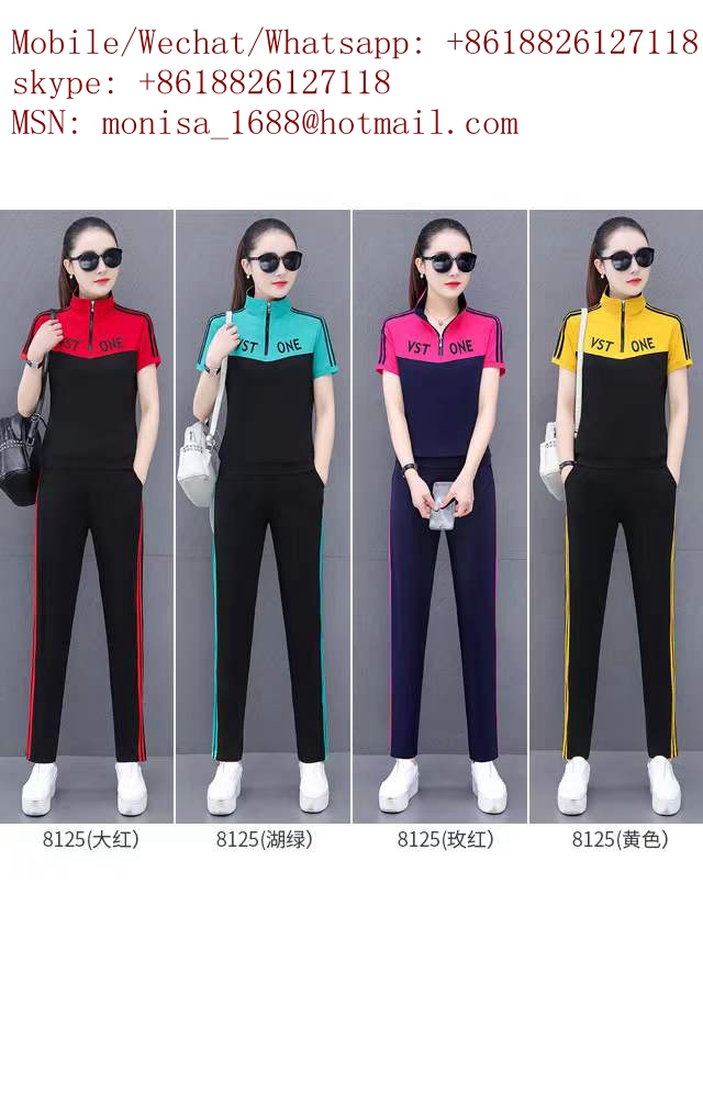 Monisa lady summer sports leisure  suit with half zipper with color matching sports and leisure / tail goods, simple and comfortable sports suit, simple and comfortable sportswear