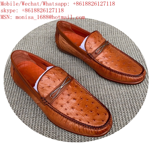 Genuine Full Shoes Ostrich Leather Cowhide Sole Hand-Sewn Slip-On Casual Men's Shoes Special Offer