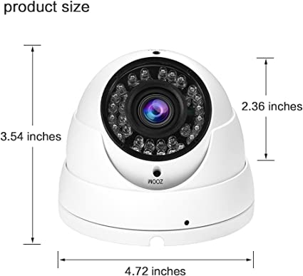 Analog CCTV Camera HD 1080P 4-in-1 (TVI/AHD/CVI/960H CVBS) Security Dome Camera,2.8-12mm Varifocal Lens Video Surveillance,Weatherproof Metal Housing 36 IR-LEDs Day& Night Indoor/Outdoor(White)