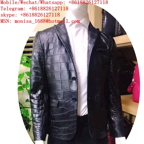 Crocodile Leather Jacket Slim Fit Casual Korean Style Black Leather Jacket