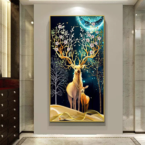 Luxury nordic animal painting deer abstract wall art painting poster living room home decoration crystal porcelain painting