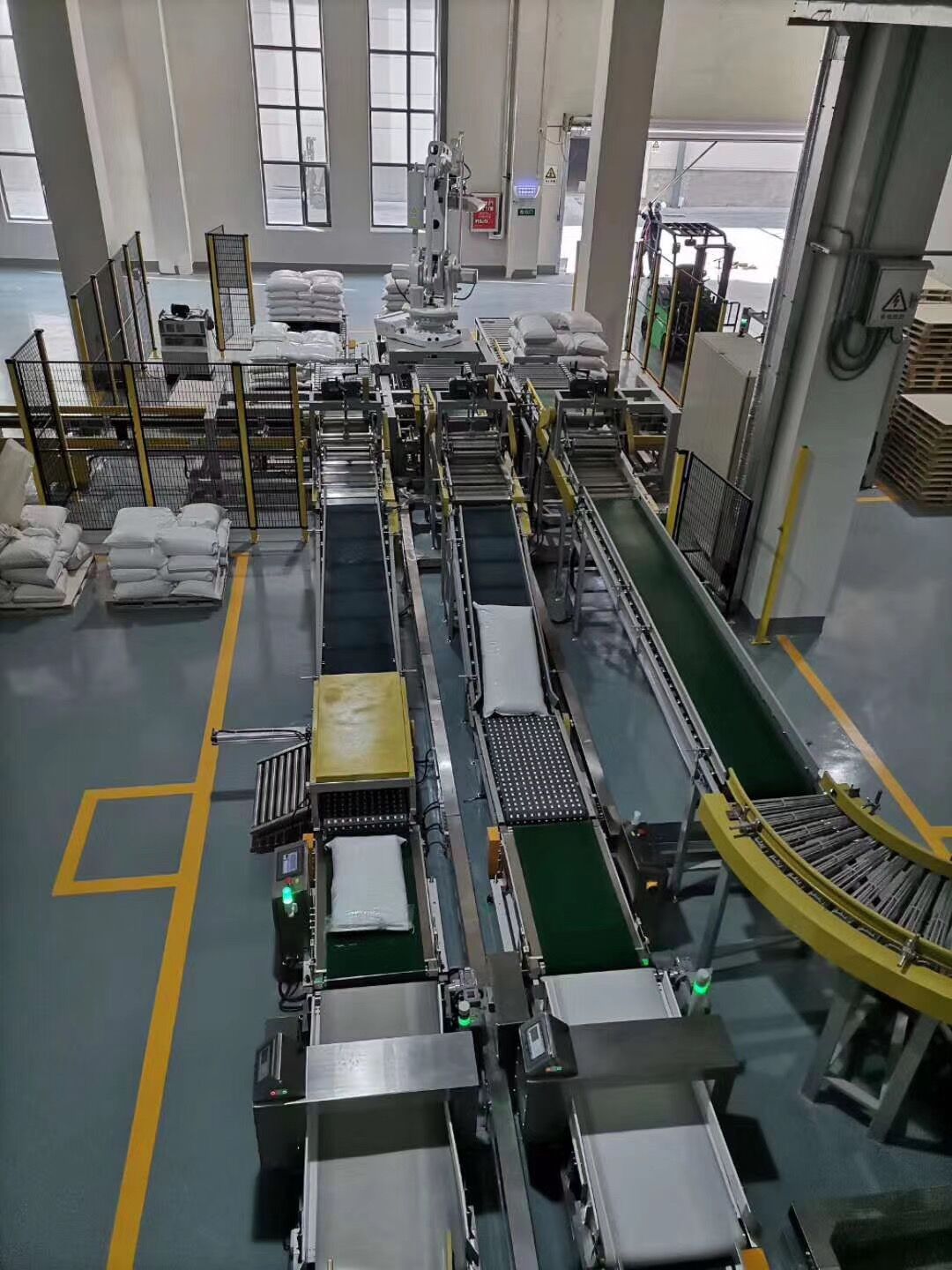 robot palletizer machine Supply of a Compost Bagging Line High-level Palletizing Line Dry Hydrated Lime Bagging Machine complete automatic bagging, palletising and wrapping line 25kg Valve Bag Packing