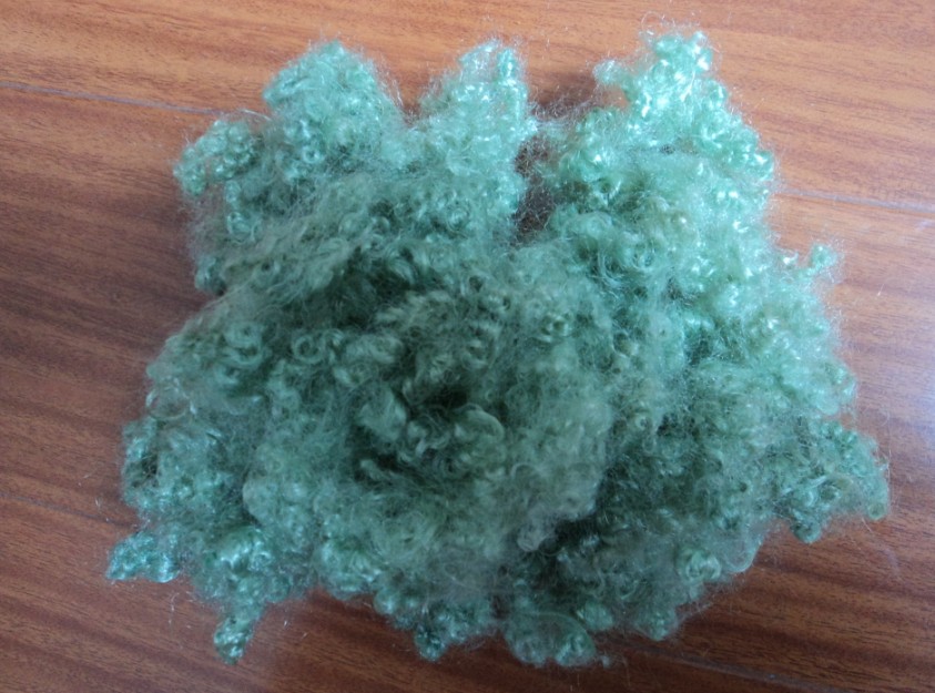sell green fiber 15D*32 hollow conjugated siliconized polyester staple fiber 