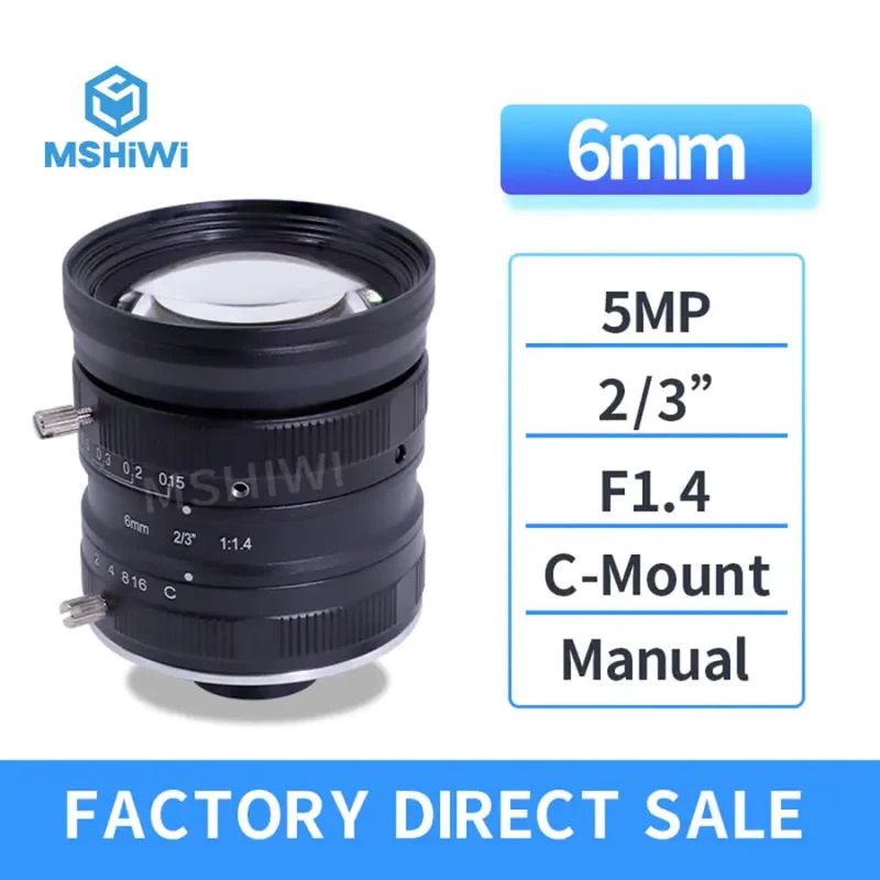 5.0MP C-mount 6mm FA Lens 2/3 F1.4 Industrial Camera Lenses