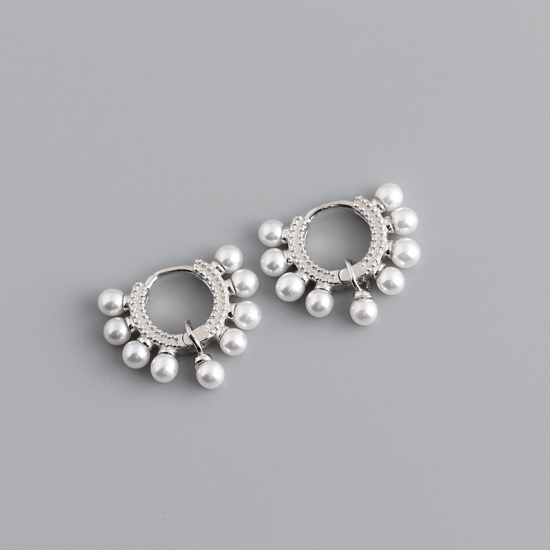6-Pearl Circle Personality S925 Sterling Silver Earrings for Girls