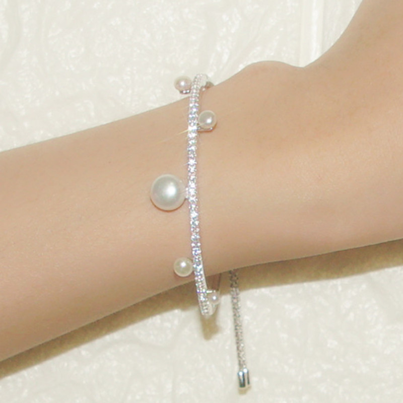 S925 sterling silver women's diamond line pearl bracelet