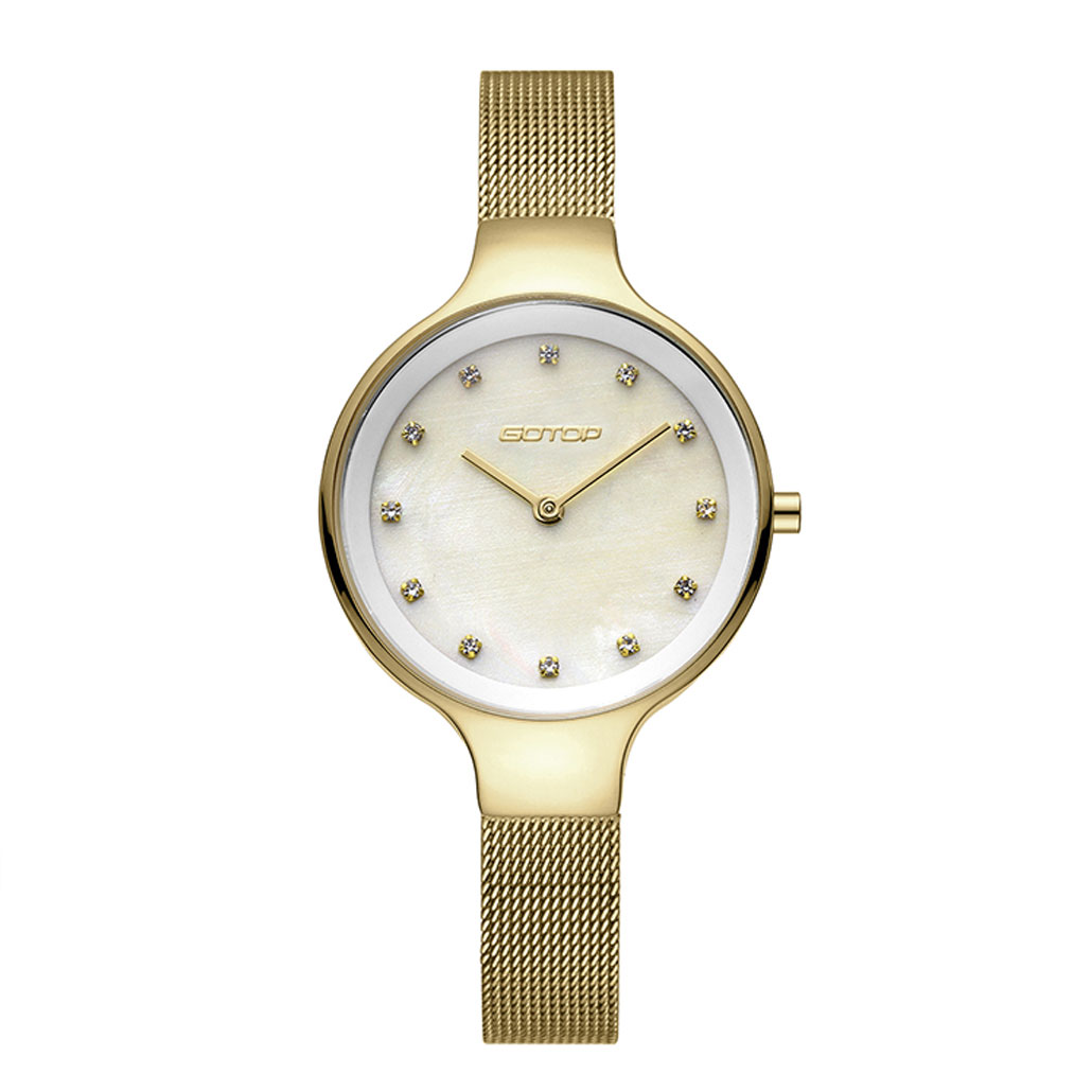 FEATURES OF AW475 MOTHER OF PEARL AND GOLD WOMEN'S WATCH