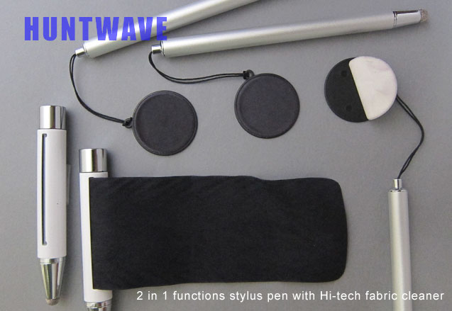 Gift stylus, new conductive fiber cloth material stylus with tether screen cleaning sticker design (AS 015)