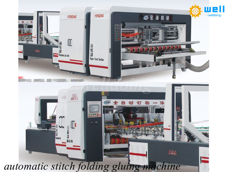 High speed carton folding gluing stitching machinery