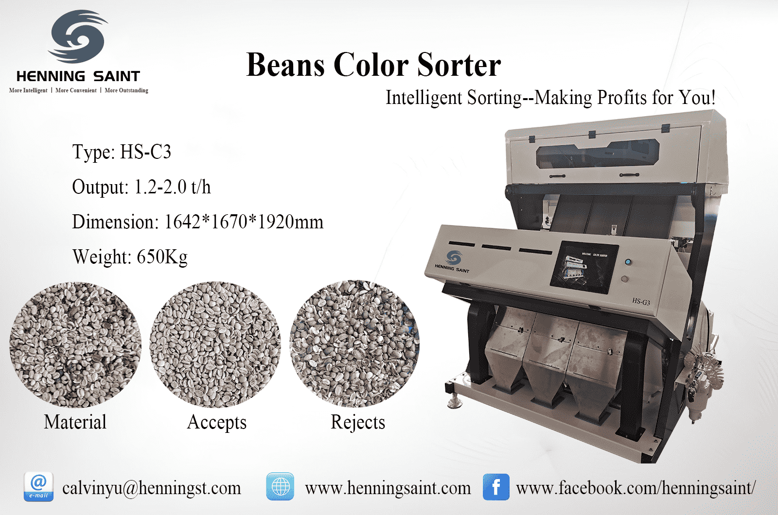 Henning Saint intelligent CCD coffee beans color sorter