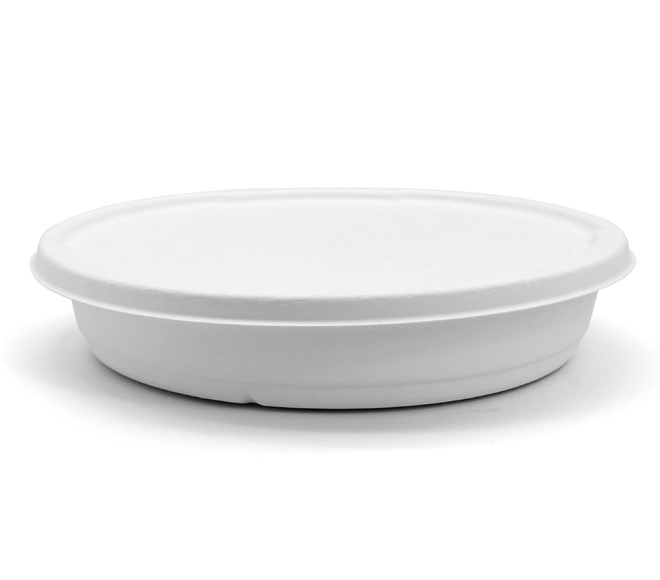 2500 ml Heavy Duty Sustainable Waterproof Biodegradable Bagasse Fiber Large Round Soup Basin with Lid