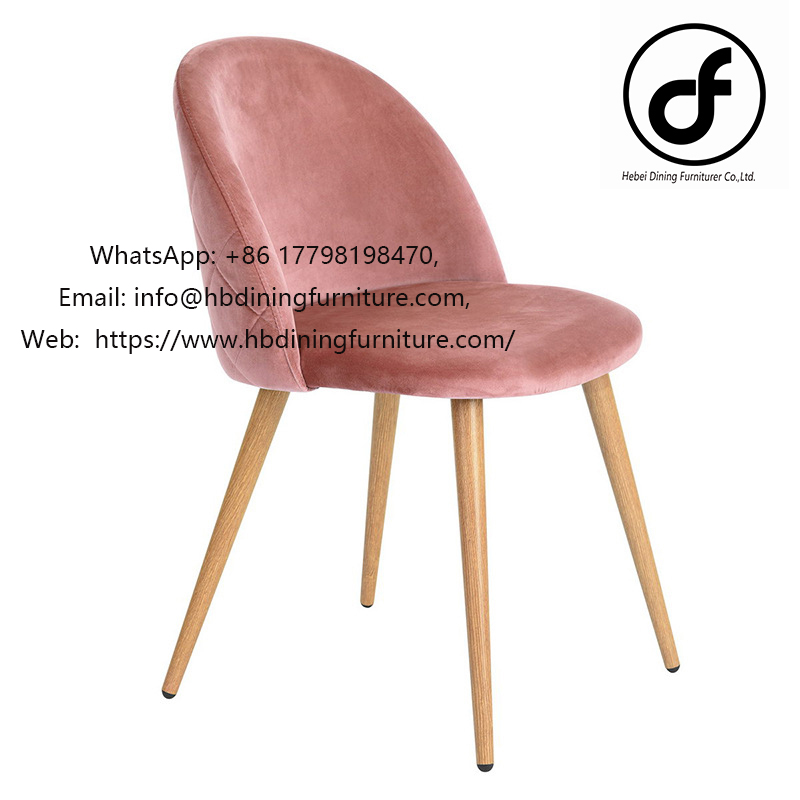 Pink velvet wooden leg dining chair