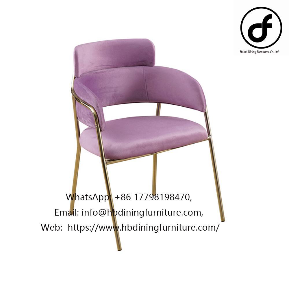 Velvet dining chair with metal legs and hollow back