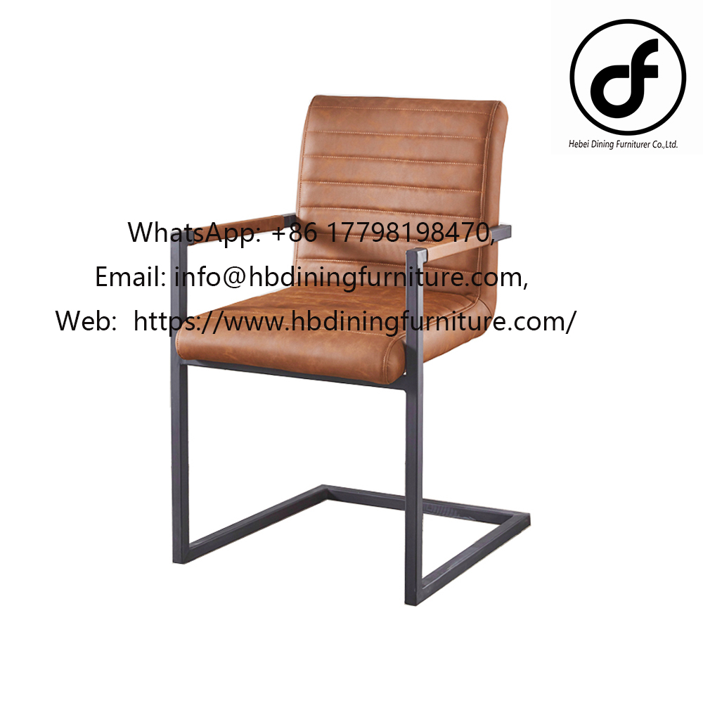Leather metal leg armrest dining chair