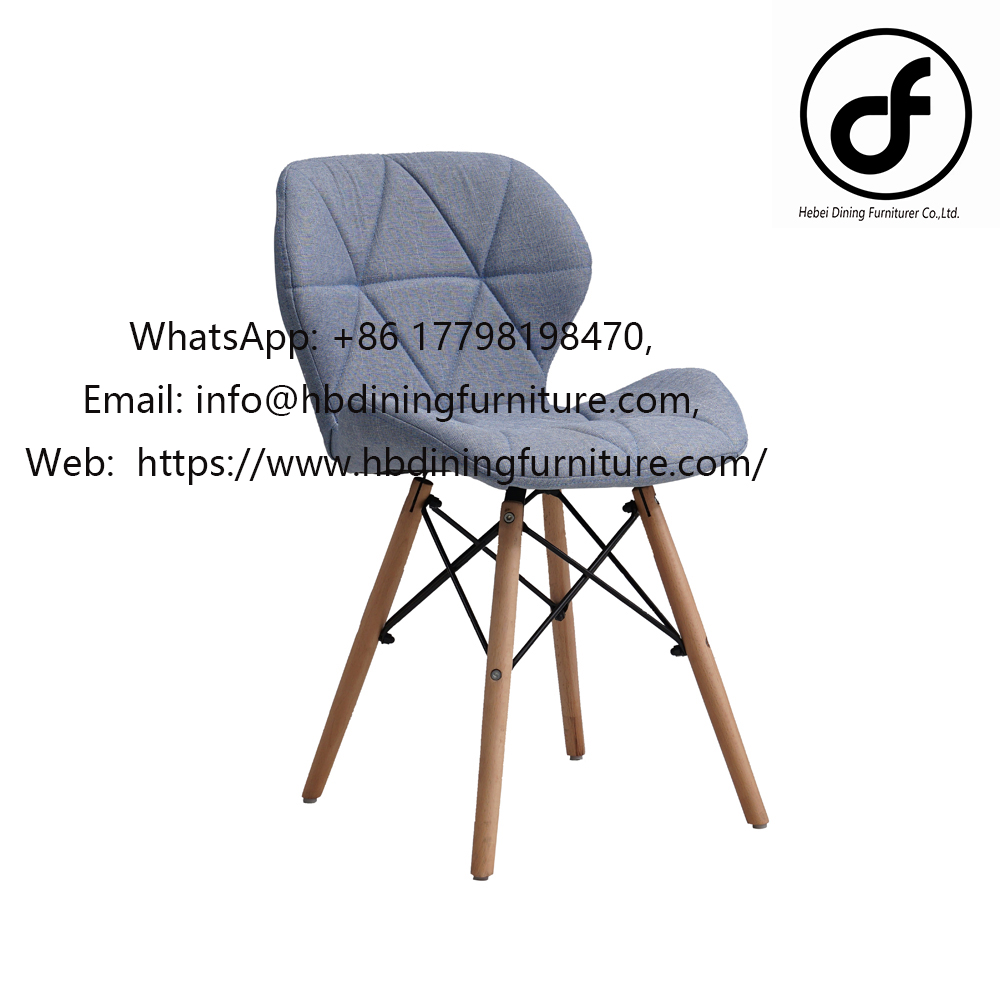 Blue wooden leg fabric dining chair
