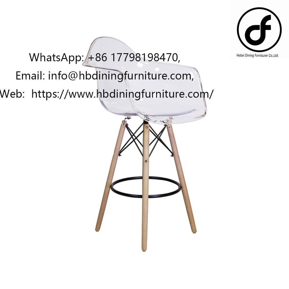 High wooden leg plastic arm bar chair