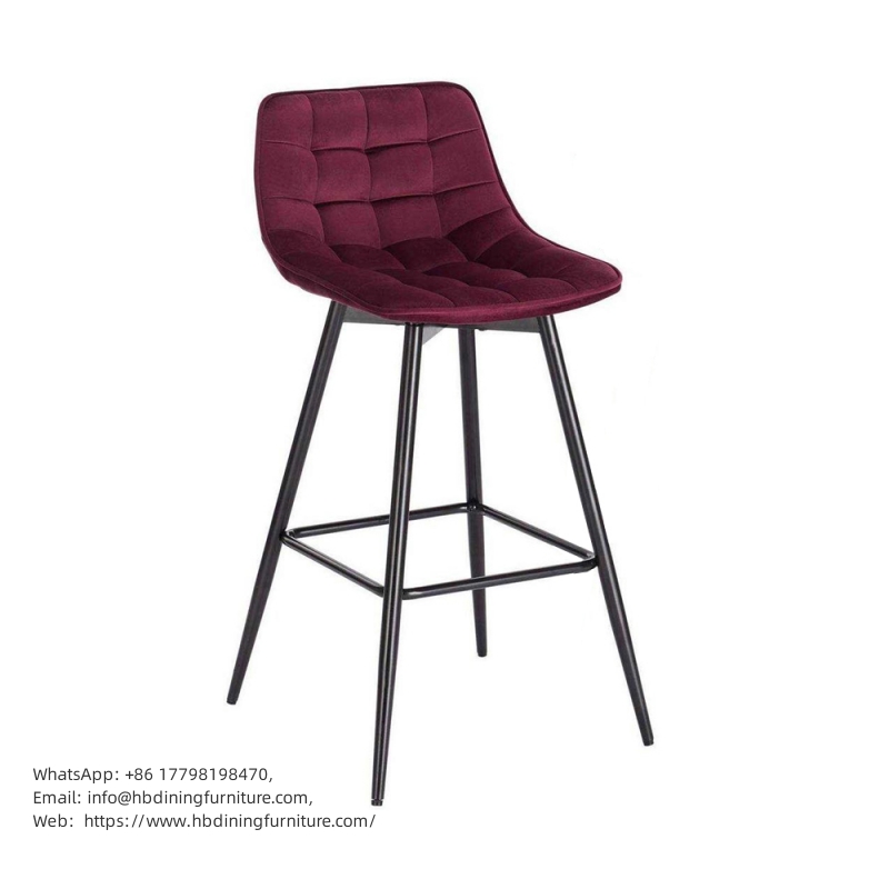 Upholstered Bar Chair High Leg Check Soft Fabric DB-R08